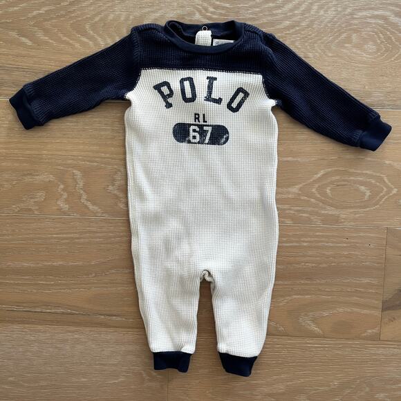 Ralph Lauren Polo Baby Boy Waffle Knit One Piece Jumpsuit 6 Months